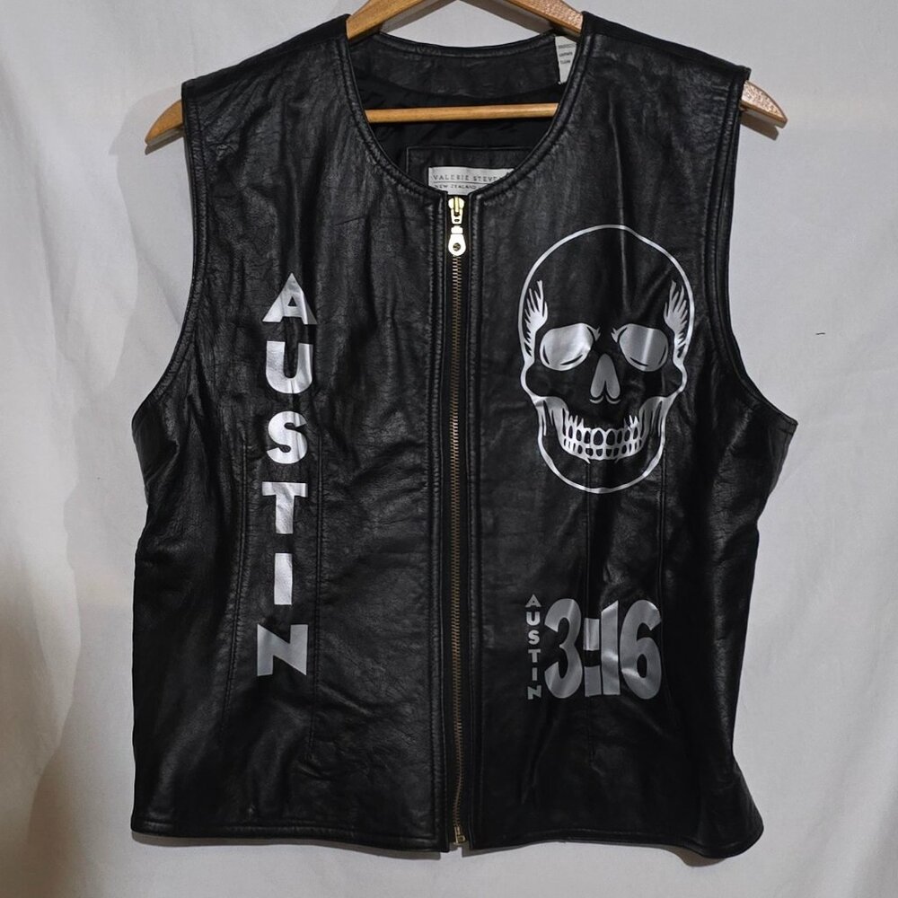 Valerie Stevens New Zealand Lambskin STONECOLD STEVE AUSTIN 3:16 Leather Vest L*